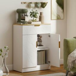 Rackhams Sideboard Storage Cupboard with Drawer for Living Room Entryway White - White and natural wood - Sideboard - White