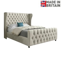 Rackhams Donati Straight Curved Top Upholstered Soft Velvet Bed Frame - Cream - Silver - Super king - thumbnail 6