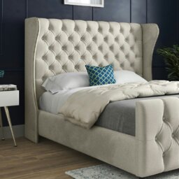 Rackhams Donati Straight Curved Top Upholstered Soft Velvet Bed Frame - Cream - Silver - Super king - thumbnail 2