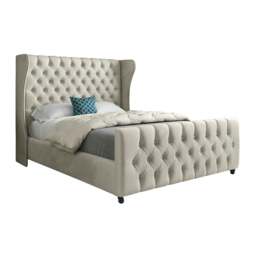 Rackhams Donati Straight Curved Top Upholstered Soft Velvet Bed Frame - Cream - Silver - Super king - thumbnail 5