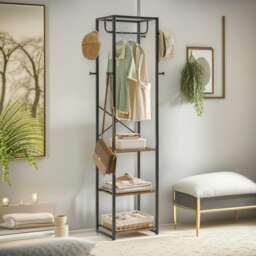 Rackhams Industrial Coat Stand With 3 Shelves And 8 Hooks Brown - thumbnail 6