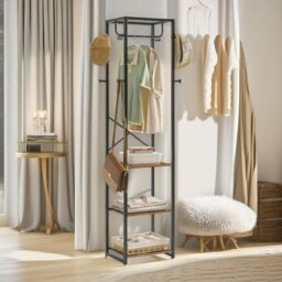 Rackhams Industrial Coat Stand With 3 Shelves And 8 Hooks Brown - thumbnail 5