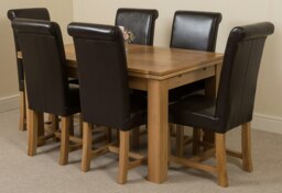 Rackhams Richmond Medium Oak Extendable Dining Table with Washington Leather Chairs - 6 chairs - Brown - thumbnail 1