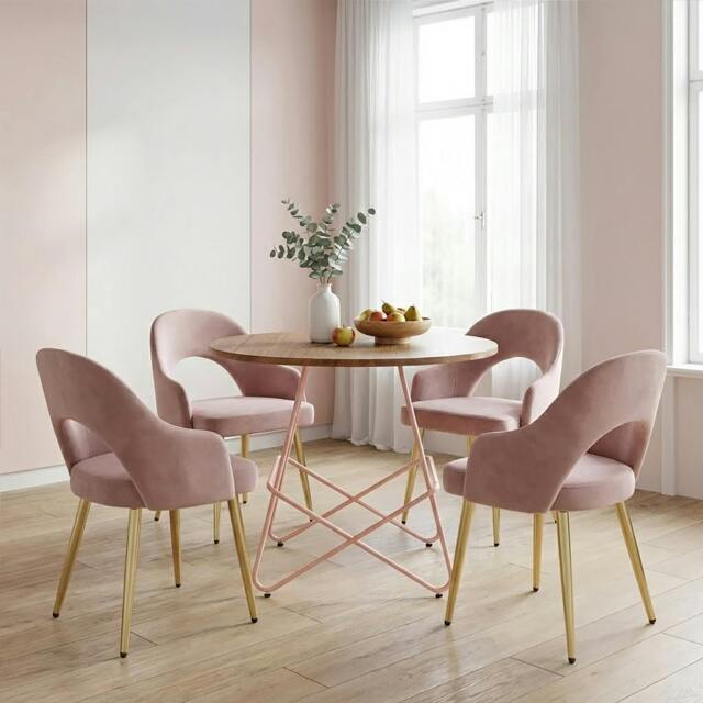 Rackhams District Pink Metal And Elm Wood Round Dining Table - image 1