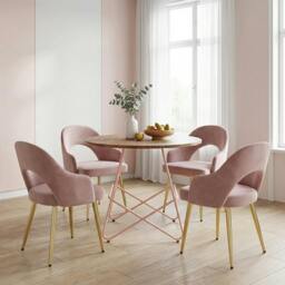 Rackhams District Pink Metal And Elm Wood Round Dining Table - thumbnail 1