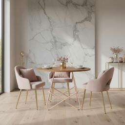 Rackhams District Pink Metal And Elm Wood Round Dining Table - thumbnail 3