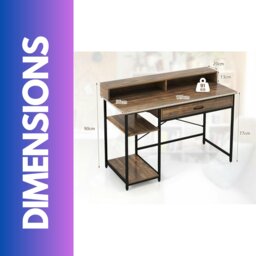 Rackhams Computer Desk With Monitor Stand, Shelves And Drawer Rustic Brown - thumbnail 5