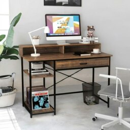 Rackhams Computer Desk With Monitor Stand, Shelves And Drawer Rustic Brown - thumbnail 2