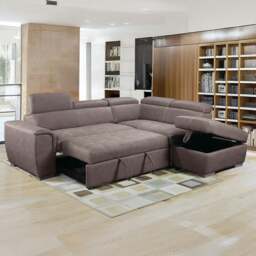 Rackhams Nevada Mushroom Suede Corner Sofa Bed Tilting Headrest + Storage Ottoman - Left Hand Facing + Footstool - thumbnail 2