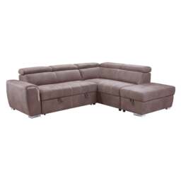 Rackhams Nevada Mushroom Suede Corner Sofa Bed Tilting Headrest + Storage Ottoman - Left Hand Facing + Footstool - thumbnail 4