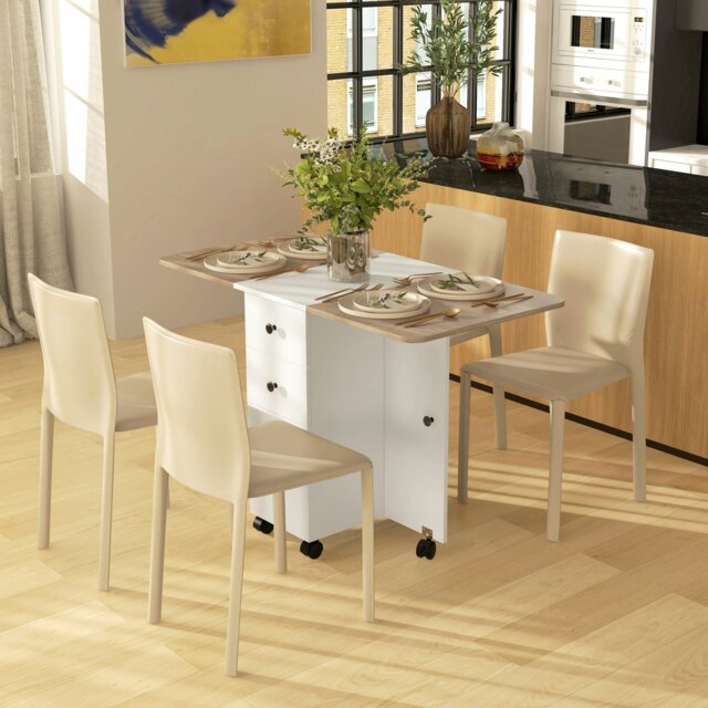 Rackhams Folding Dining Table, Drop Leaf Table With Storage Drawers - Oak and White - image 1