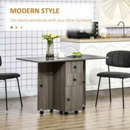 Rackhams Folding Dining Table, Drop Leaf Table With Storage Drawers - Oak and White - thumbnail 5