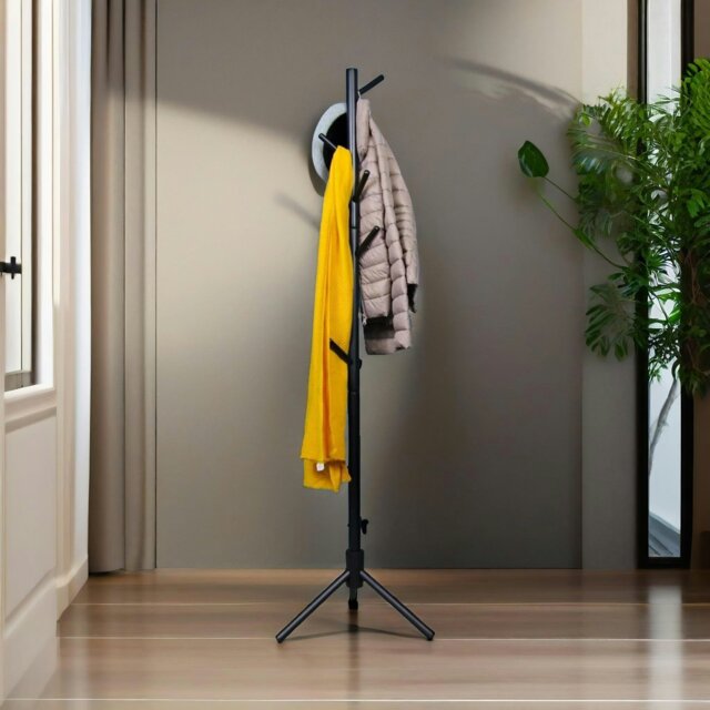 Rackhams Wooden Adjustable Coat Stand With 8 Hooks Black - image 1