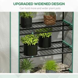 Rackhams 5 Tier Widened Mini Greenhouse with Reinforced PE Cover, Portable Indoor Outdoor Green House with Roll-up Door and Wire Shelves, White - thumbnail 3