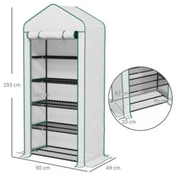 Rackhams 5 Tier Widened Mini Greenhouse with Reinforced PE Cover, Portable Indoor Outdoor Green House with Roll-up Door and Wire Shelves, White - thumbnail 2