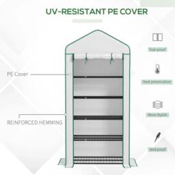 Rackhams 5 Tier Widened Mini Greenhouse with Reinforced PE Cover, Portable Indoor Outdoor Green House with Roll-up Door and Wire Shelves, White - thumbnail 5
