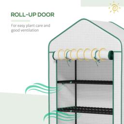 Rackhams 5 Tier Widened Mini Greenhouse with Reinforced PE Cover, Portable Indoor Outdoor Green House with Roll-up Door and Wire Shelves, White - thumbnail 6