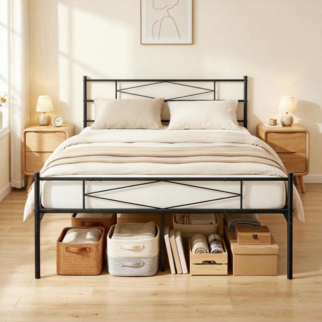 Rackhams 5ft King Bed Frame with Steel Slat Support, Noise-Free, Black - image 1