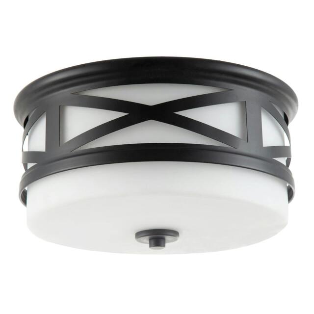Rackhams Vintage Classic Bathroom Flush Ceiling Light Fitting in Matte Black - image 1