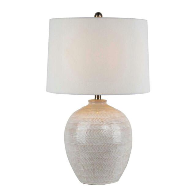 Rackhams Chevronne Ceramic Table Lamp (UK Plug) - White - One Size - White - 100% Mixed