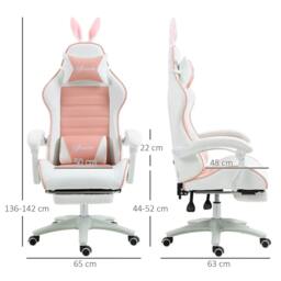 Rackhams Racing Gaming Chair, Reclining PU Leather Computer Chair with Removable Rabbit Ears, Footrest, Headrest and Lumber Support, Pink - thumbnail 4