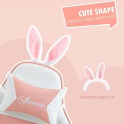 Rackhams Racing Gaming Chair, Reclining PU Leather Computer Chair with Removable Rabbit Ears, Footrest, Headrest and Lumber Support, Pink - thumbnail 5
