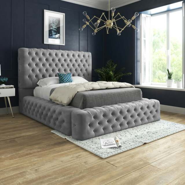 Rackhams Grand Milan Pleated Upholstery Bed Frame - Cream - Grey - Super king - image 1