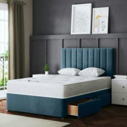 Rackhams Amelia Divan Bed with Upholstered Headboard - Two Drawers - Blue - Super King - thumbnail 5