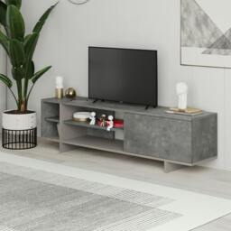 Rackhams Modern Stockton TV Unit up to 65 Inch TVs 4-open Shelf Flip-Door Storage TV Cabinet 35.6x160cm Living Room - White - thumbnail 2