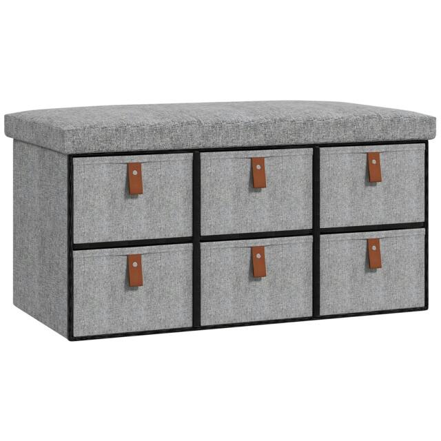 Rackhams Shoe Bench with Seat, Shoe Storage Bench with Cushion and 6 Fabric Drawers for Entryway, Hallway, Living Room, Bedroom, Light Grey - image 1