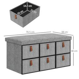 Rackhams Shoe Bench with Seat, Shoe Storage Bench with Cushion and 6 Fabric Drawers for Entryway, Hallway, Living Room, Bedroom, Light Grey - thumbnail 3