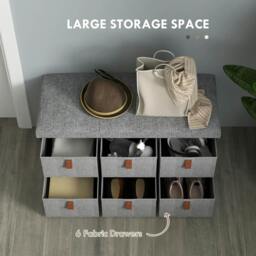 Rackhams Shoe Bench with Seat, Shoe Storage Bench with Cushion and 6 Fabric Drawers for Entryway, Hallway, Living Room, Bedroom, Light Grey - thumbnail 5