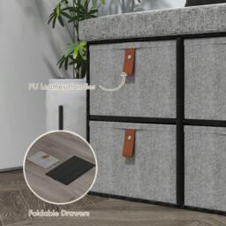 Rackhams Shoe Bench with Seat, Shoe Storage Bench with Cushion and 6 Fabric Drawers for Entryway, Hallway, Living Room, Bedroom, Light Grey - thumbnail 6