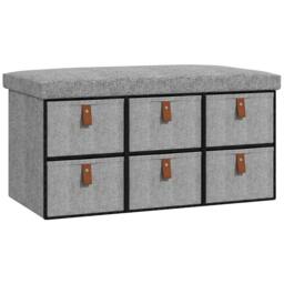 Rackhams Shoe Bench with Seat, Shoe Storage Bench with Cushion and 6 Fabric Drawers for Entryway, Hallway, Living Room, Bedroom, Light Grey - thumbnail 1