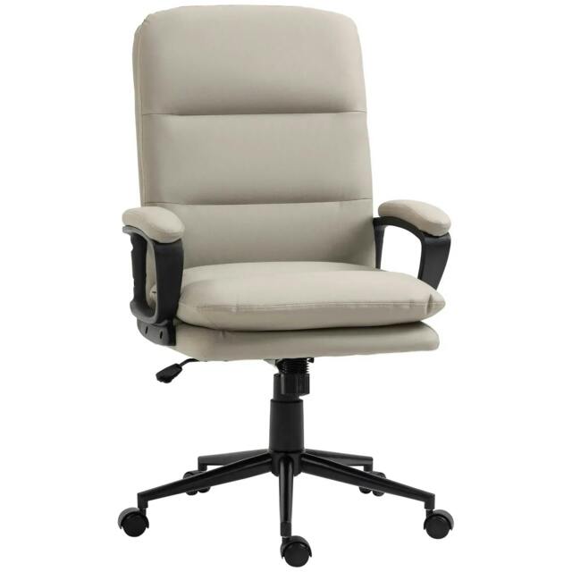 Rackhams Office Chair, PU Leather Computer Desk Chair Office Chair with Adjustable Height and Swivel Rolling Wheels for Work Study, Light Grey - image 1