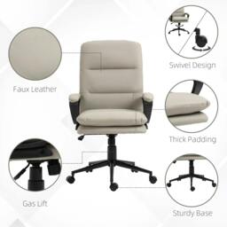 Rackhams Office Chair, PU Leather Computer Desk Chair Office Chair with Adjustable Height and Swivel Rolling Wheels for Work Study, Light Grey - thumbnail 4