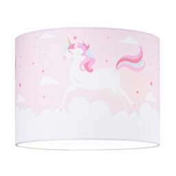 Rackhams Beautiful Soft Pink Cotton Lampshade with Dancing Unicorns and Clouds Decoration - thumbnail 2
