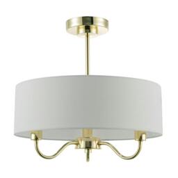 Rackhams Chic Chandelier Semi Flush Ceiling Light in Polished Gold with Shade