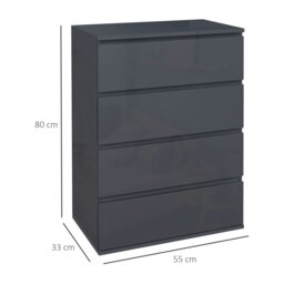 Rackhams Bedroom Chest of Drawers, High Gloss 4 Drawers Dresser, Grey - thumbnail 3