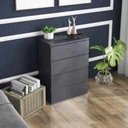 Rackhams Bedroom Chest of Drawers, High Gloss 4 Drawers Dresser, Grey