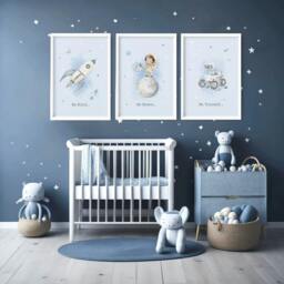 Rackhams Childrens Prints For Bedroom - Set of 3 wall art prints - 20 x 30 in / 50 x 76 cm - Matte Museum Quality Art Paper 290 gsm - White Frame