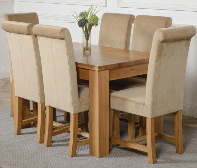Rackhams Dakota Small Oak Dining Table with Washington Fabric Chairs - 6 chairs - Beige - image 1