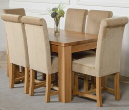 Rackhams Dakota Small Oak Dining Table with Washington Fabric Chairs - 6 chairs - Beige - thumbnail 1