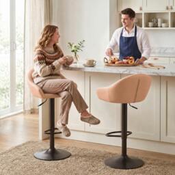 Rackhams Bar Stools Adjustable Height Backrest Set of 2, Brown - thumbnail 2