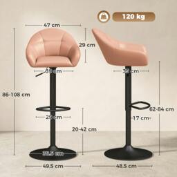Rackhams Bar Stools Adjustable Height Backrest Set of 2, Brown - thumbnail 4