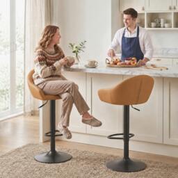 Rackhams Bar Stools Adjustable Height Backrest Set of 2, Brown - thumbnail 1