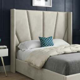 Rackhams Bellini Wide Curved Winged Upholstered Soft Velvet Bed Frame - Cream - Silver - Double - thumbnail 2