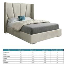 Rackhams Bellini Wide Curved Winged Upholstered Soft Velvet Bed Frame - Cream - Silver - Double - thumbnail 4