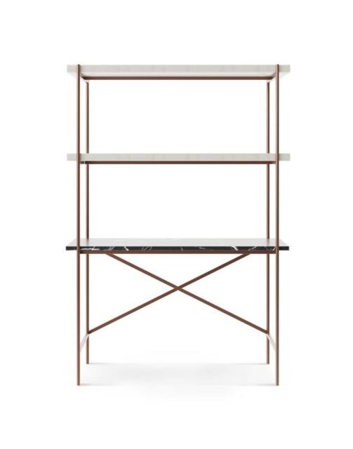 Rackhams Adriana Bookshelves With Desk - Black Marble - Brushed Bronze - White Wood Laminate - image 1