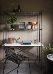Rackhams Adriana Bookshelves With Desk - Black Marble - Brushed Bronze - White Wood Laminate - thumbnail 3